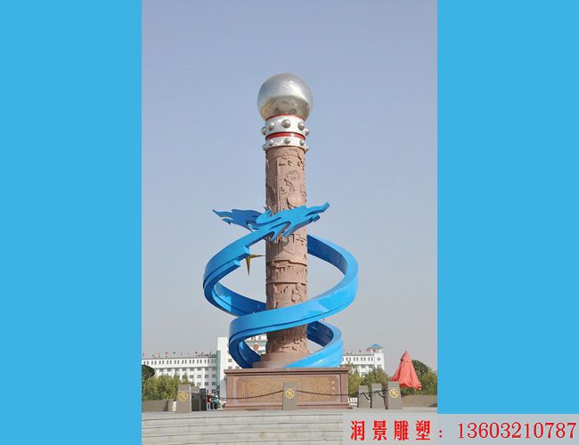 大型廣場(chǎng)盤龍不銹鋼雕塑 雙龍盤柱雕塑景觀廠家定制